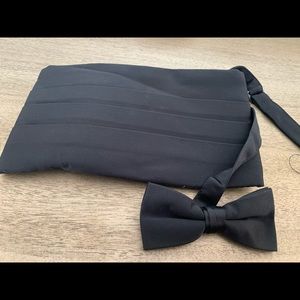 Men’s black satin cummerbund & bow tie set. Prom